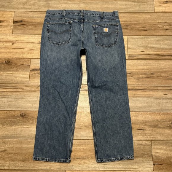 Men's Carhartt Relaxed Fit Straight Denim Jeans SZ 42/30 Blue Cotton B320-990 - Picture 9 of 12